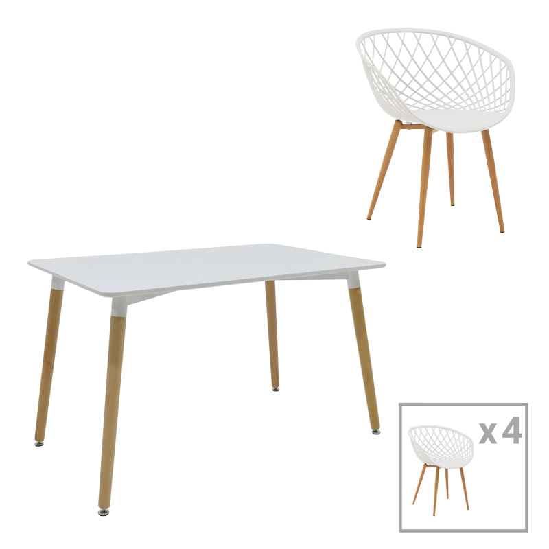 Ezra-Natali pakoworld dining table set of 5 pp-mdf in white-natural color 120x80x76cm