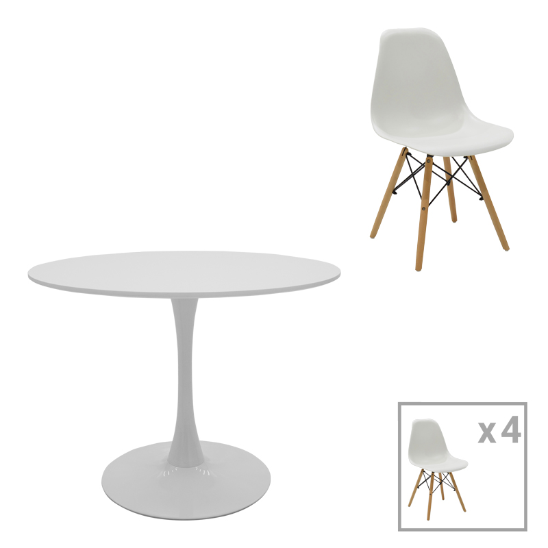 Julita-Balou pakoworld dining table set of 5 pp-mdf in white color D100x75cm