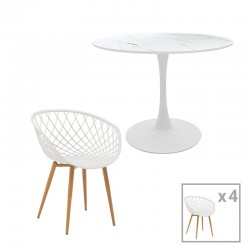 Ezra-Balou I pakoworld dining table set of 5 pp-mdf in white marble color D120x75cm