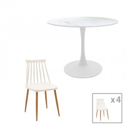 Aurora-Balou I pakoworld dining table set of 5 pp-mdf in white marble color D120x75cm