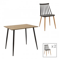 Aurora-Cuba pakoworld dining table set of 3 pp-mdf in black-sonoma color 70x70x75cm