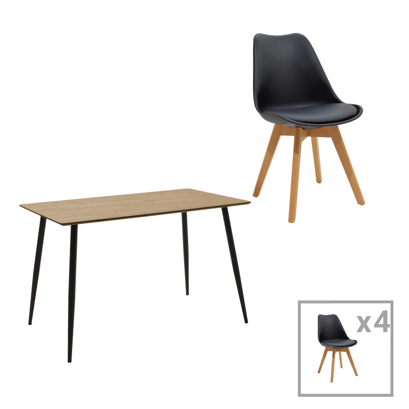 Gaston-Cuba pakoworld dining table set of 5 pp-mdf in black-sonoma color 120x70x76cm