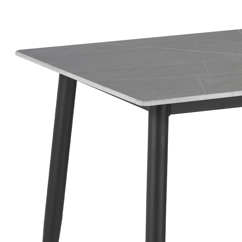 Dining table Gustas-Bella pakoworld set of 5 pcs gray marble sintered stone-black metal 120x60x75cm