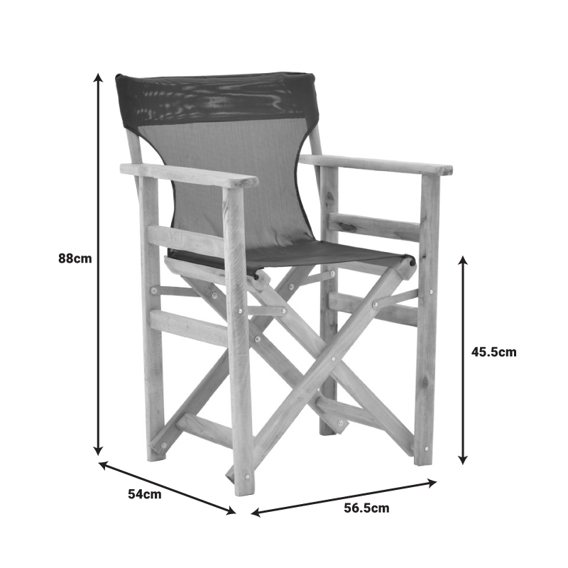 Kompa pakoworld director's chair, solid beech wood, natural - Nexus grey fabric