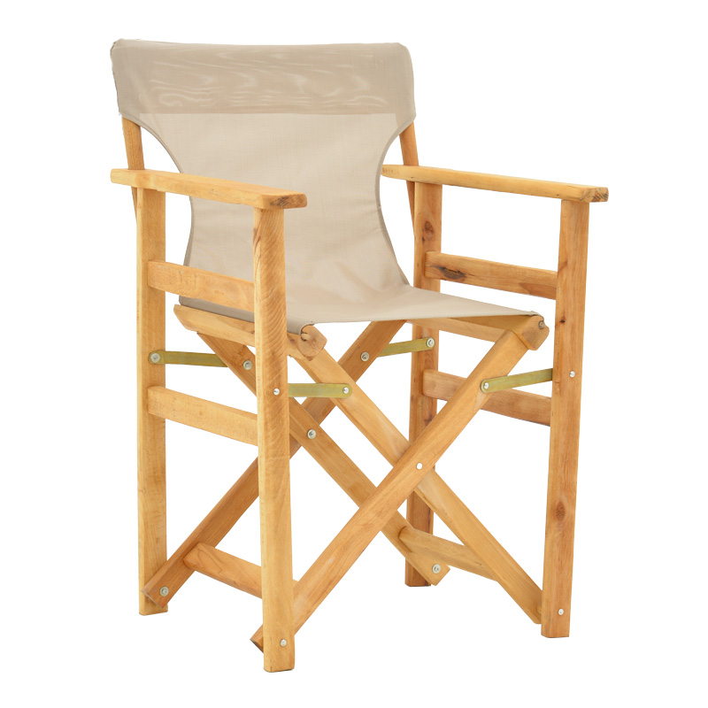 Kompa pakoworld director's chair, solid beech wood, natural - Nexus dark taupe fabric