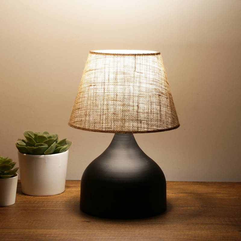 Table lamp PWL-1068 pakoworld Ε27 black-beige D22x32cm