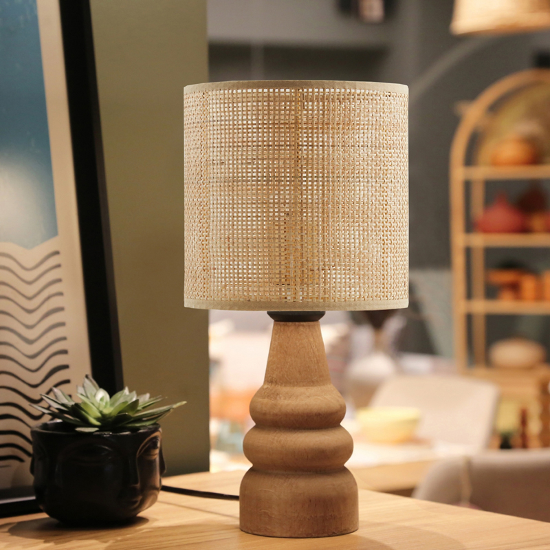 Table lamp Salpe pakoworld beech wood and pe rattan in natural color D15x32cm