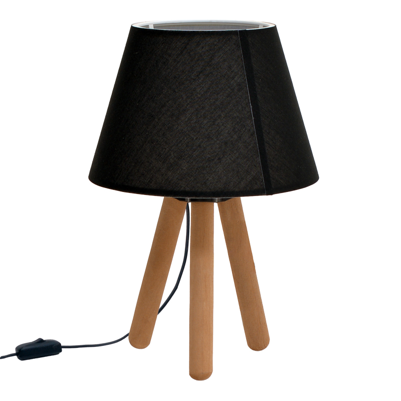 Table lamp PWL-1071 pakoworld E27 in black and white shade with walnut leg Φ22x32cm