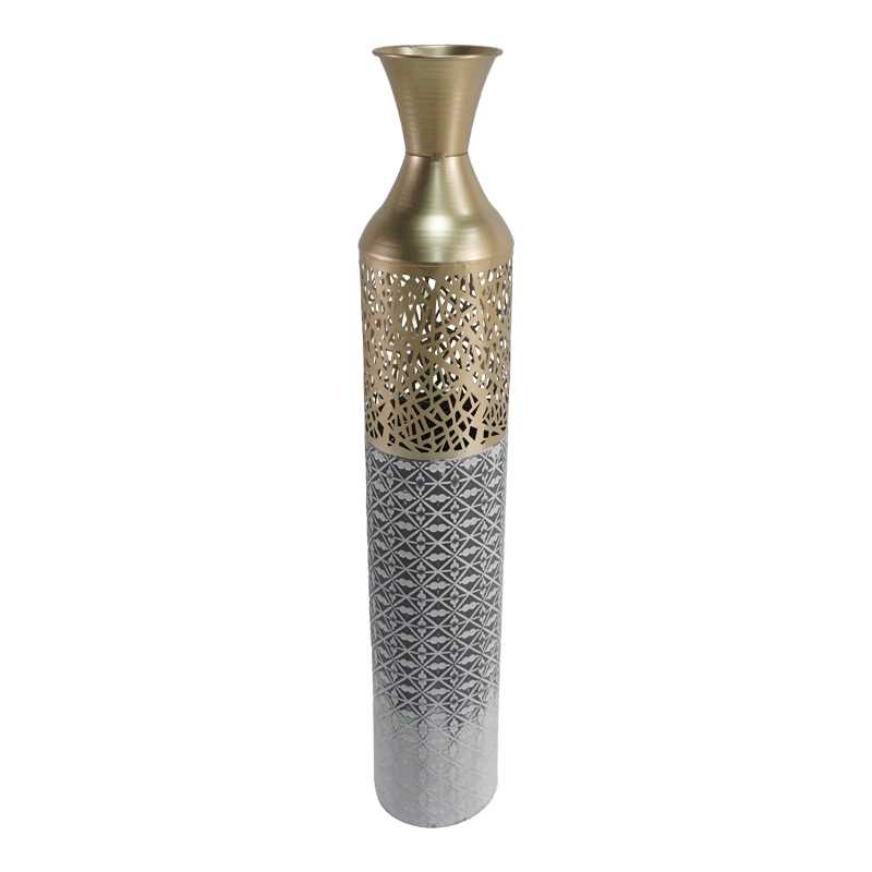 Decorative vase Waka Inart metal in gold, gray and white shade D14x81.3cm