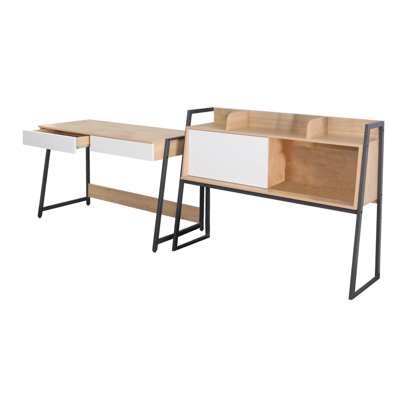 Jersey pakoworld melamine work desk in natural-white shade and anthracite metal 124x54x171cm