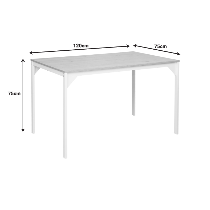 Chan pakoworld melamine table in oak shade with white metal leg 120x75x75cm