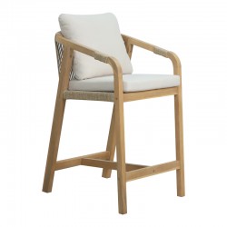 Bar stool Luciana pakoworld solid acacia wood-beige fabric 68x55x97.5cm