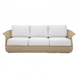 Three-seater sofa Gogi pakoworld aluminum-synthetic wicker in natural color-beige fabric 225x83x73cm