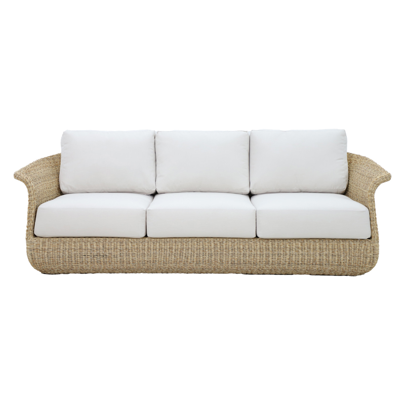 Three-seater sofa Gogi pakoworld aluminum-synthetic wicker in natural color-beige fabric 225x83x73cm