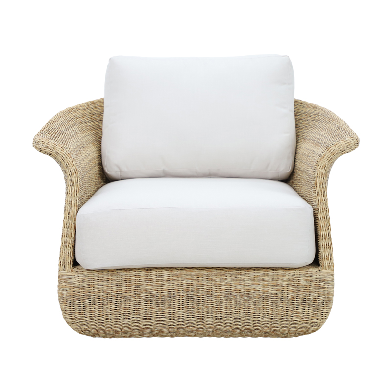Armchair Gogi pakoworld aluminum-synthetic wicker in natural color-beige fabric 100x83x73cm