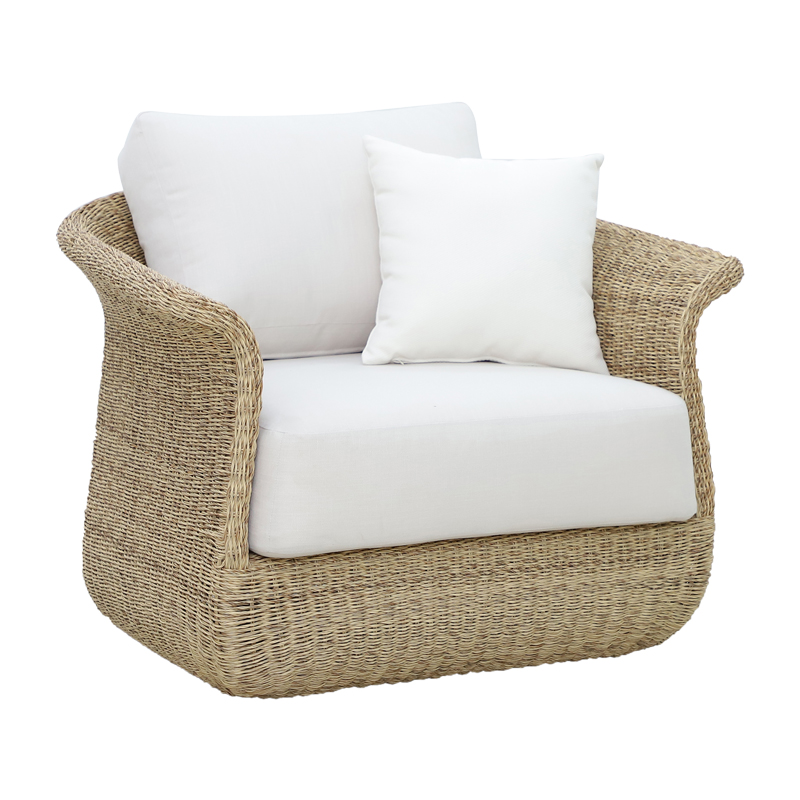 Armchair Gogi pakoworld aluminum-synthetic wicker in natural color-beige fabric 100x83x73cm