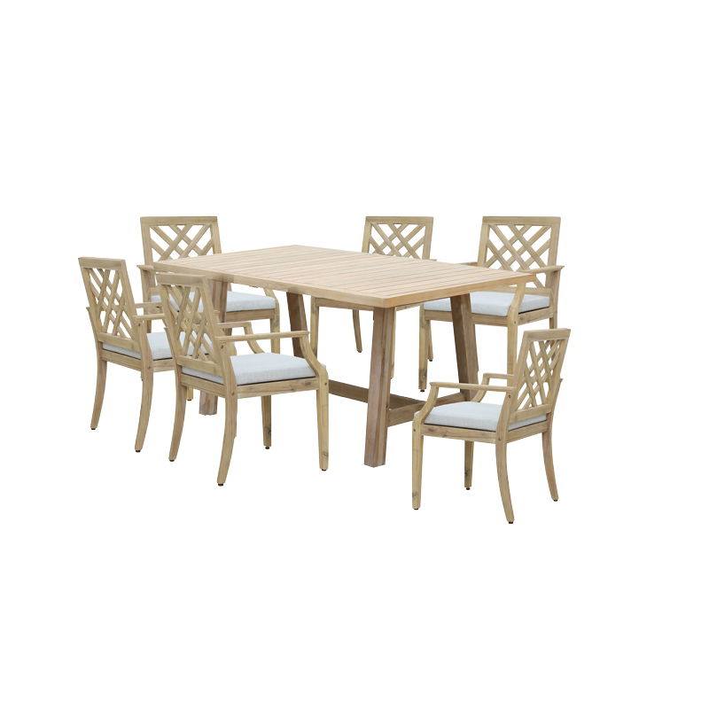 Dining table Malibu-Bolen pakoworld 7pcs solid acacia wood-beige fabric