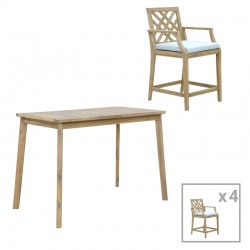 Dining room Bravo-Amalfi pakoworld set of 5 solid acacia wood and beige fabric 130x70x90cm