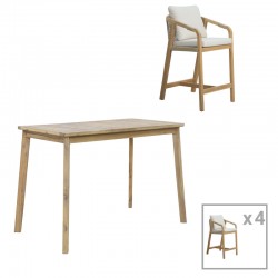 Dining room Bravo-Luciana pakoworld set of 5 solid acacia wood and beige fabric 130x70x90cm