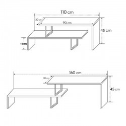 Tv stand Lilant pakoworld melamine in grey color and black metal leg 160x30x45cm