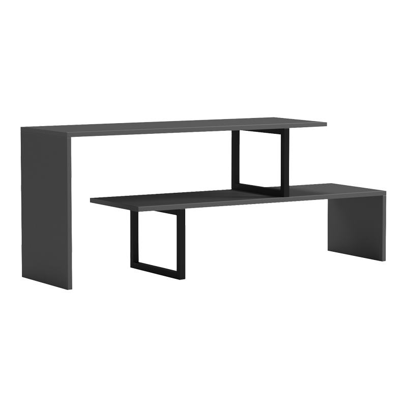 Tv stand Lilant pakoworld melamine in grey color and black metal leg 160x30x45cm