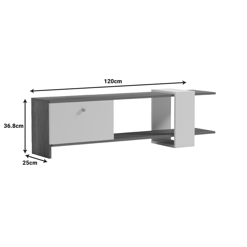 Standi pakoworld TV stand in sonoma-grey cement color 120x25x36.8cm