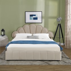 Double bed Wardie pakoworld velvet beige with storage 160x200cm