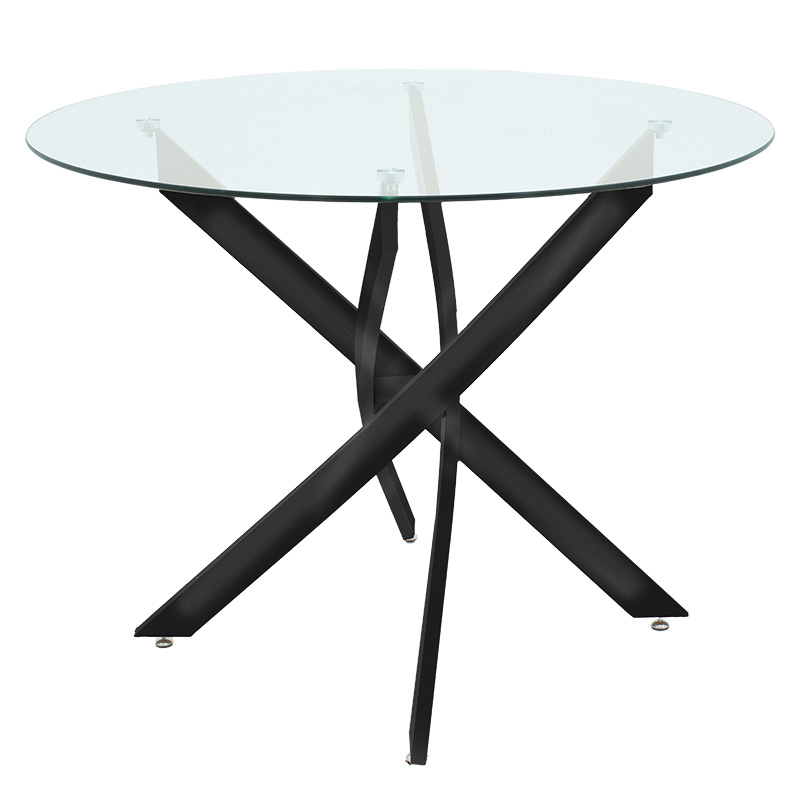 Dining table Greta pakoworld in black colour with glass 8mm tempered D100x75cm
