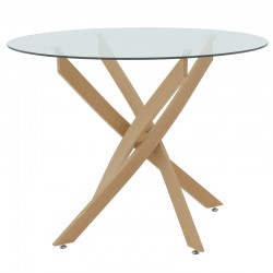 Dining table Greta pakoworld in natural colour with glass 8mm tempered D100x75cm