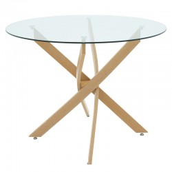 Dining table Greta pakoworld in natural colour with glass 8mm tempered D100x75cm