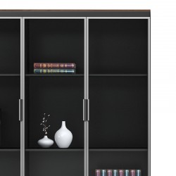 Bookcase Oscar pakoworld with doors by glass walnut-anhracite color 120x40x200cm