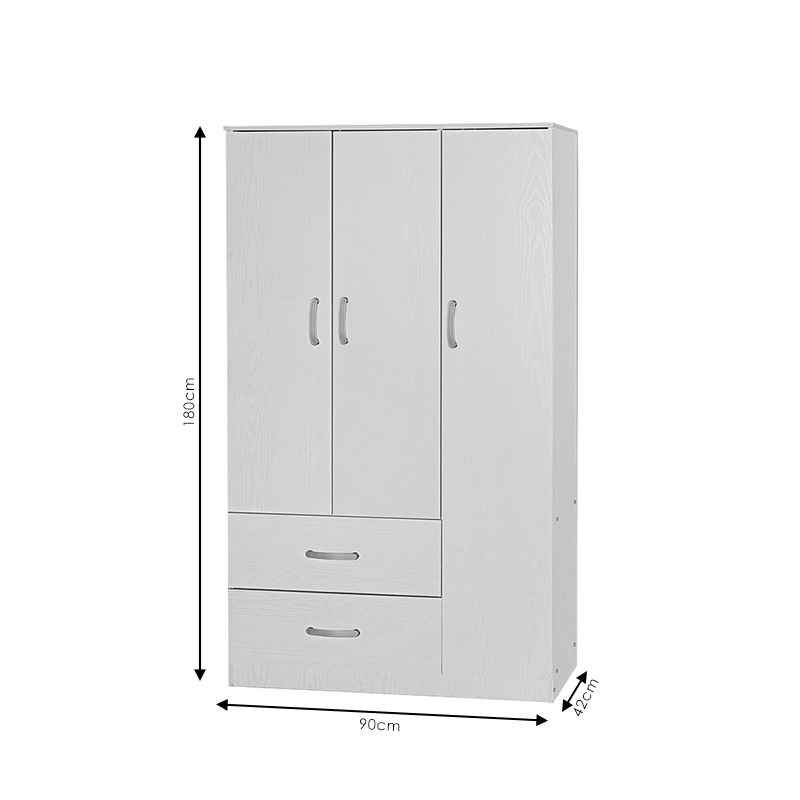 Wardrobe Zelia pakoworld with 2 doors and drawers in white color 90x42x180cm
