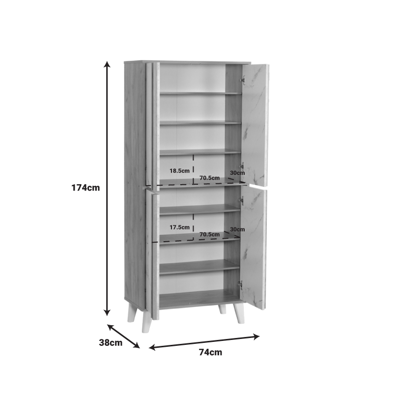 Παπουτσοθήκη-ντουλάπι Yamka pakoworld oak μαρμάρου μελαμίνης 74x38x174εκ