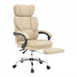 Director's office chair with footrest Zance pakoworld beige pu-chrome metal leg 70x66x112-120cm