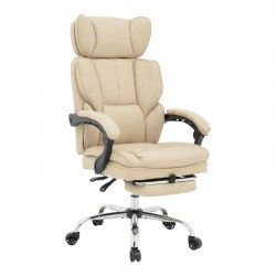 Director's office chair with footrest Zance pakoworld beige pu-chrome metal leg 70x66x112-120cm