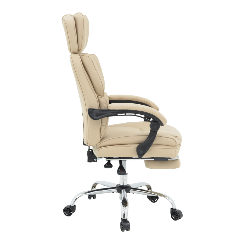 Director's office chair with footrest Zance pakoworld beige pu-chrome metal leg 70x66x112-120cm