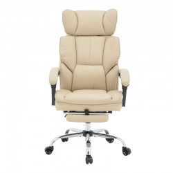 Director's office chair with footrest Zance pakoworld beige pu-chrome metal leg 70x66x112-120cm