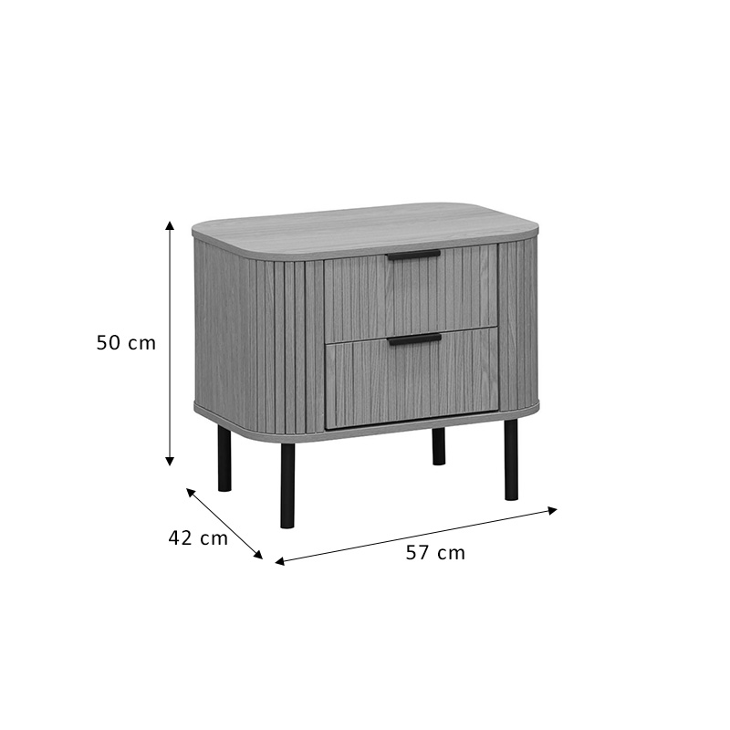 Nightstand Scandi pakoworld  with 2 drawers in natural color with black legs 57x42x50cm