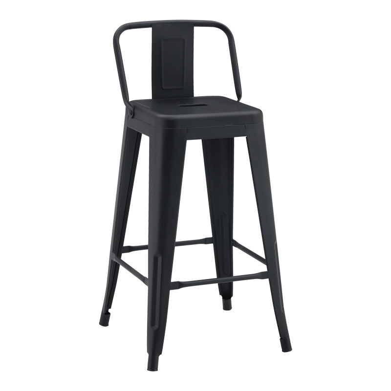 Mid-height Bar stool with backrest Utopia pakoworld metal black matte 42x42x86cm