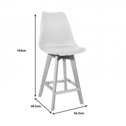 Bar stool Gaston pakoworld white pp-pu and natural wood leg 56x48.5x104cm