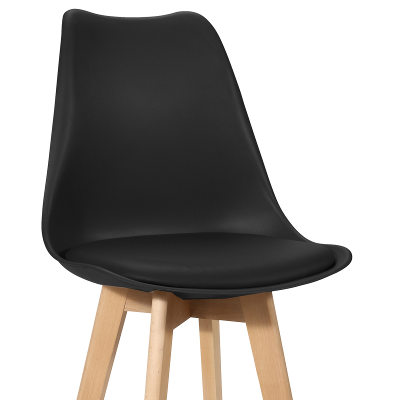 Bar stool Gaston pakoworld black pp-pu and natural wood leg 56x48.5x104cm