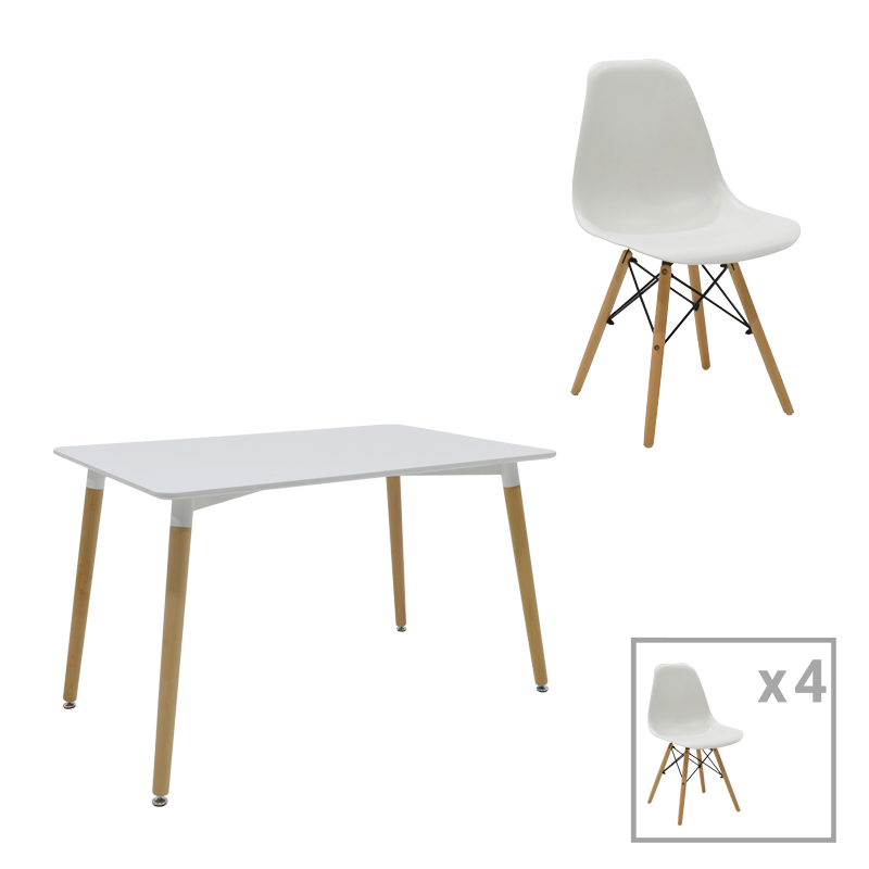 Dining table Natali-Julita set of 5 pakoworld MDF and pp in white-natural shade 120x80x76cm