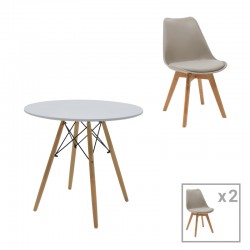 Julita-Gaston dining table set of 3 pakoworld MDF and beech wood in gray-white-natural shade D80x73cm