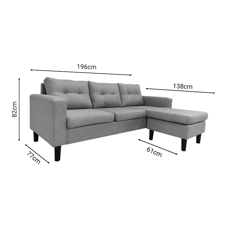 Reversible corner sofa Maneli pakoworld fabric grey-beige 196x138/77x82cm