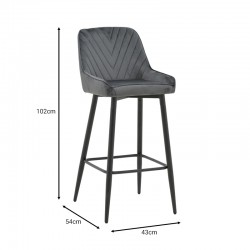 Bar stool Deppy pakoworld velvet dark grey- black metal 43x54x102cm