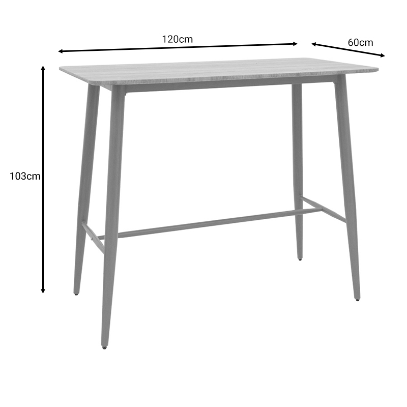 Τραπέζι μπαρ Senso pakoworld sonoma lpl επιφάνεια-πόδι φυσικό μέταλλο 120x60x103εκ