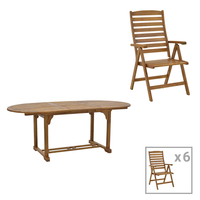 Warmo-Sopho pakoworld dining table set of 7 natural solid acacia wood 200/150x100x75cm
