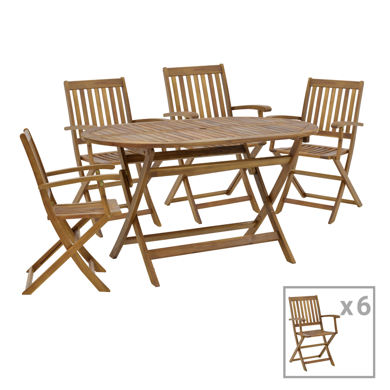 Joter-Falov pakoworld dining table set of 7 natural solid acacia wood 130x80x72cm