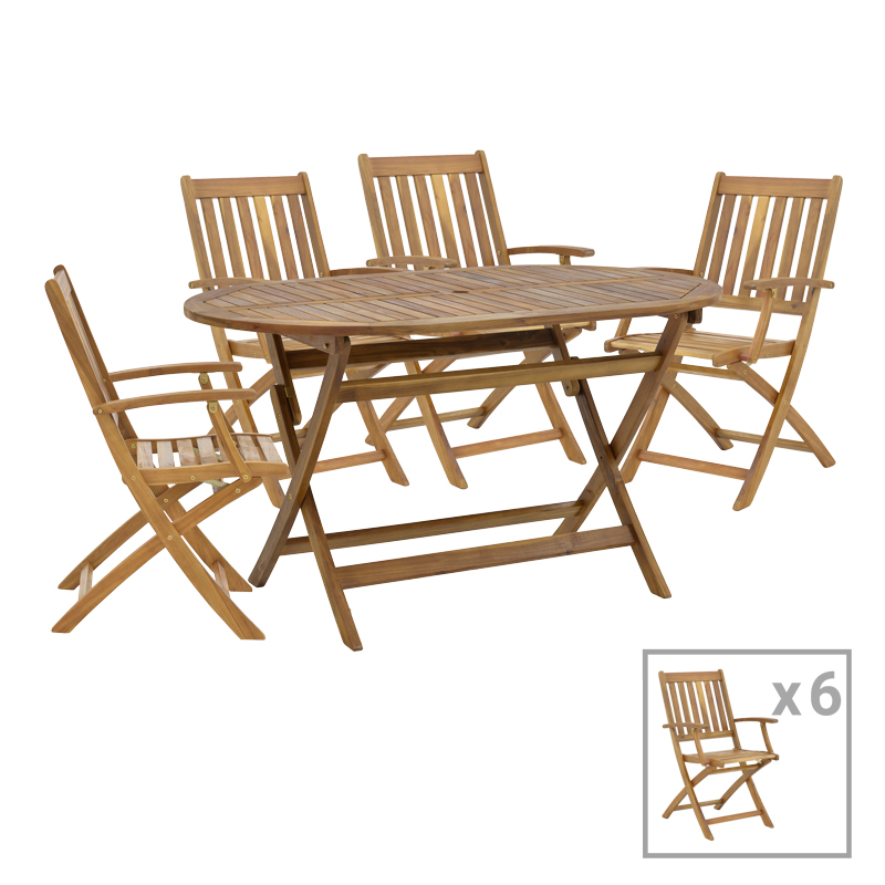 Mobie-Falov pakoworld dining table set of 7 natural solid acacia wood 130x80x72cm