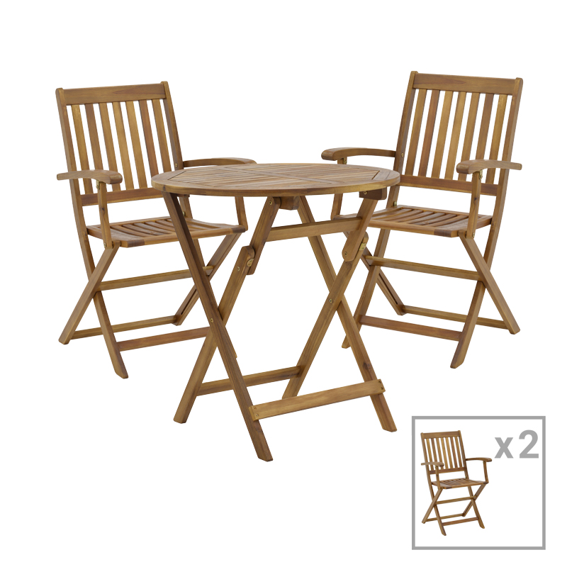 Joter-Carpuva pakoworld dining table set of 3 folding natural solid acacia wood D70x74cm